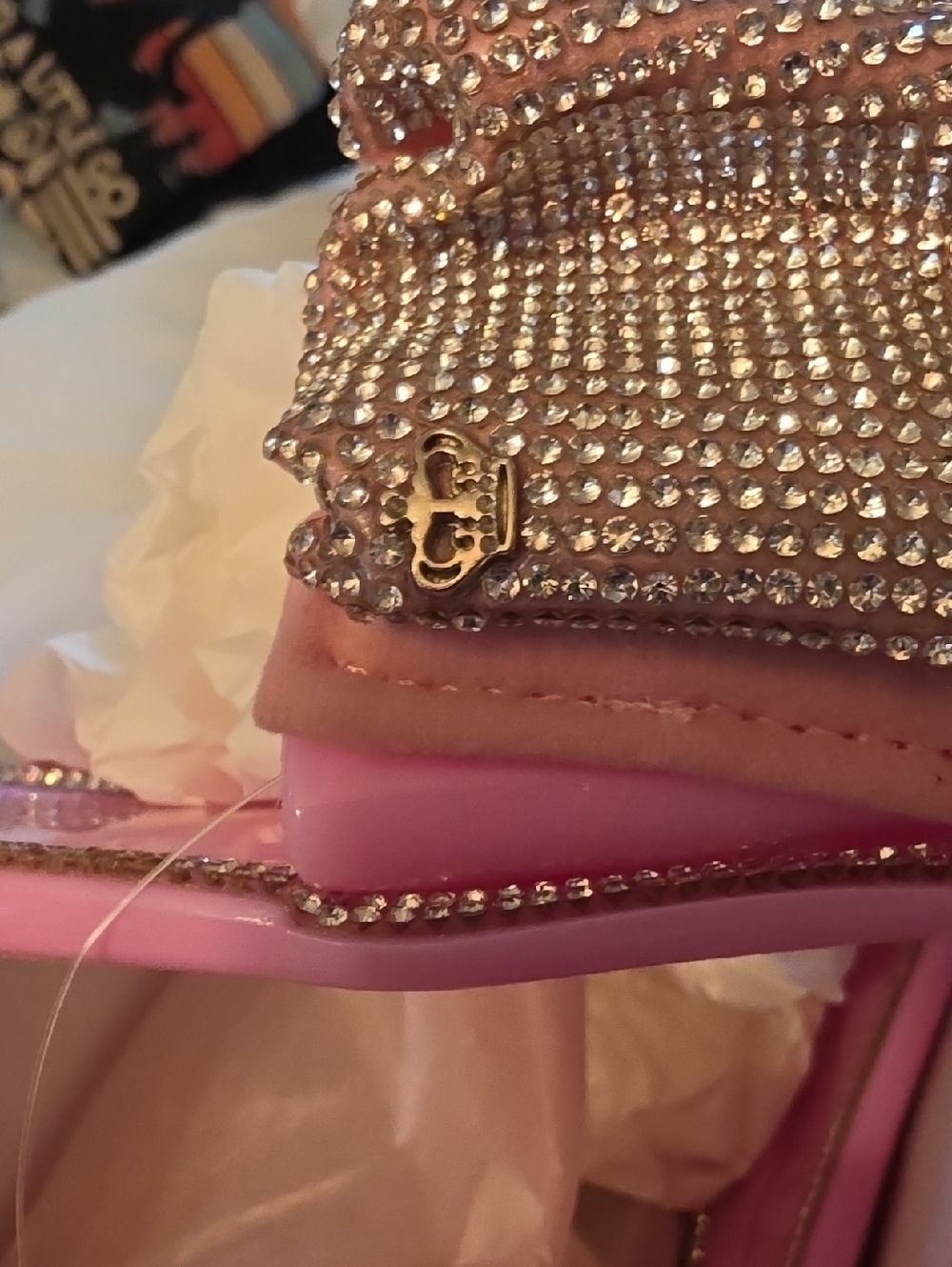 NWT JUICY COUTURE Pink Mixed Media Holly Pink Jeweled Bow Slide Sandal - Picture 7 of 9